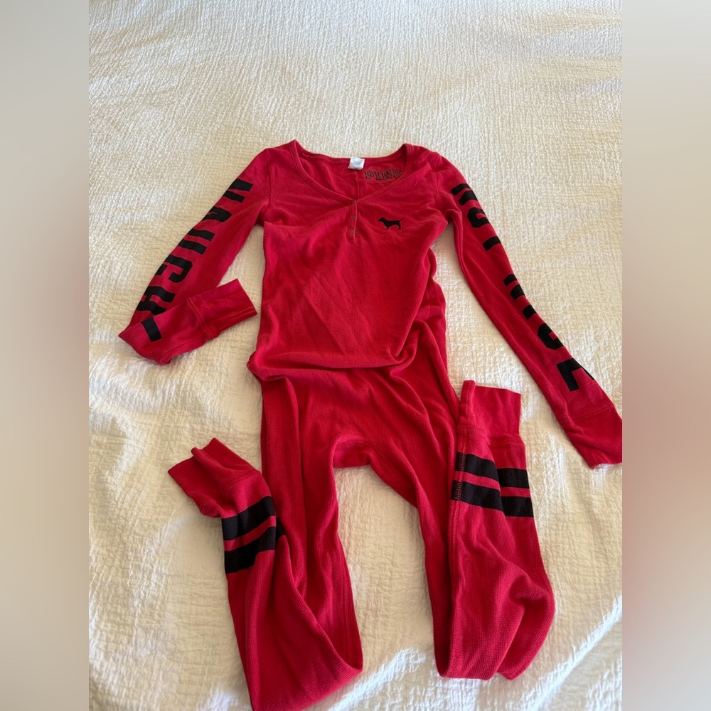 PINK Victoria's Secret Red Thermal onesies Pajama